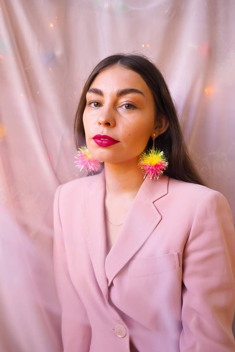 Mini Rosa & Gelb Lametta Ohrringe Herbst Styles Weihnachtsgeschenke Stocking Stuffers von FatPomPoms