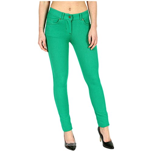 FATAL Fashion Damen Skinny farbige Jeggings mit Reißverschluss Stretch Hose Jeans Leggings Größen 36 38 40 42 46 48 40 auch in großen Größen 50 54 56 Gr. 40, jadegrün von FATAL