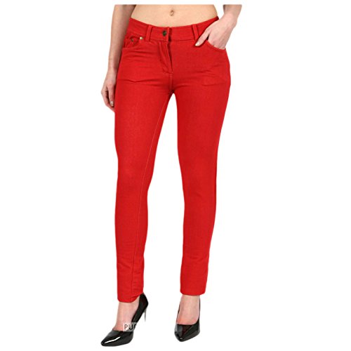 FATAL Fashion Damen Skinny farbige Jeggings mit Reißverschluss Stretch Hose Jeans Leggings Größen 36 38 40 42 46 48 40 auch in großen Größen 50 54 56 Gr. 42, rot von FATAL