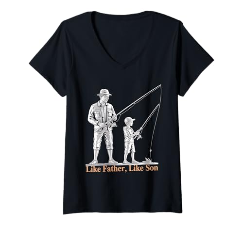 Damen Wie Vater wie Sohn Papa und Baby passend zum Vatertag T-Shirt mit V-Ausschnitt von Father and Son Design Apparel