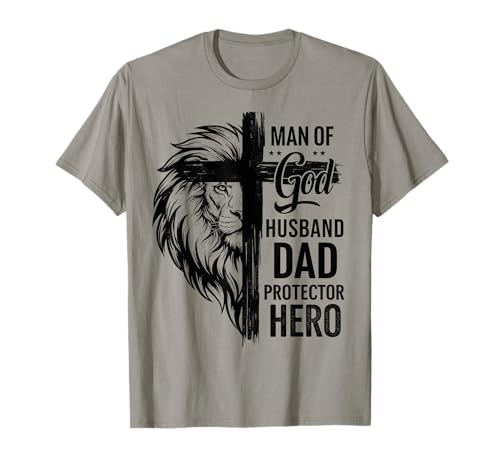 Christian Cross Man of God Husband Dad Protector Hero Lion T-Shirt Christian Cross Man of God Husband Dad Protector Hero Lion T-Shirt von Father's Day 2025 Apparel For Dad Daddy Mens