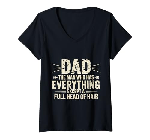 Damen Papa, der Mann, der Alles hat außer einem vollen Haar T-Shirt mit V-Ausschnitt von Father's Day Dad Father Family Daddy