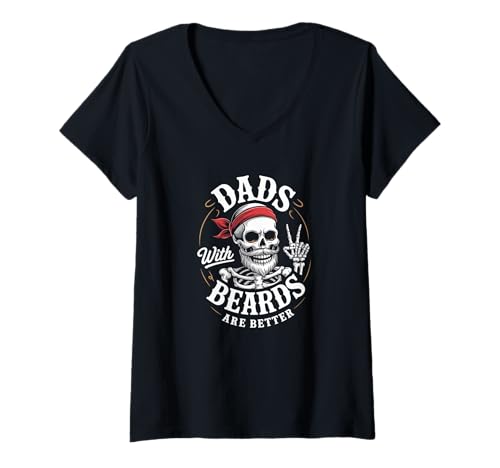 Damen Dads With Beards Are Better Skelett Lustiger Vatertagsschädel T-Shirt mit V-Ausschnitt von Father's Day Dad Jokes Tee