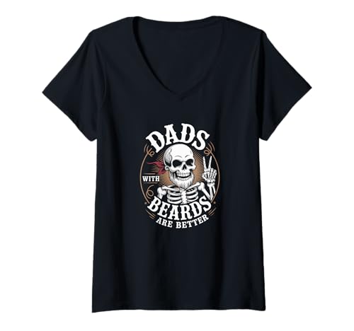 Damen Dads With Beards Are Better Skelett Lustiger Vatertagsschädel T-Shirt mit V-Ausschnitt von Father's Day Dad Jokes Tee