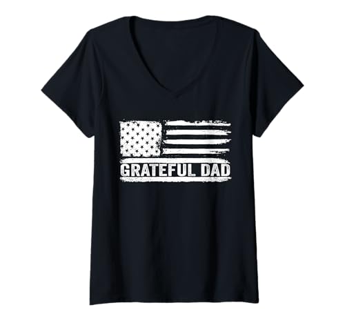 Damen Grateful Dad Patriotic USA Vatertag Dankbarer Vater T-Shirt mit V-Ausschnitt von Father's Day Gift Co.