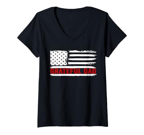 Damen Grateful Dad Patriotic USA Vatertag Dankbarer Vater T-Shirt mit V-Ausschnitt von Father's Day Gift Co.