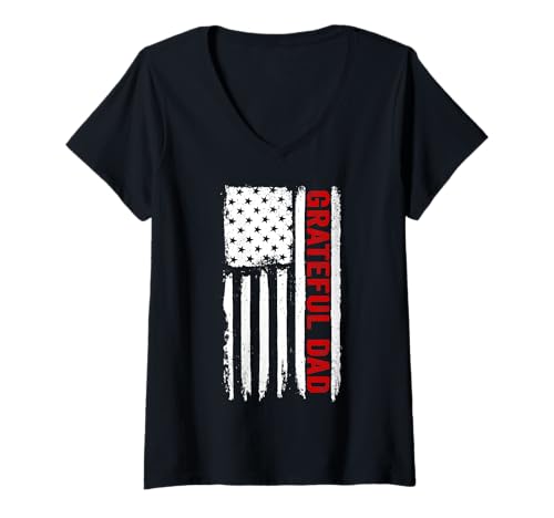 Damen Grateful Dad Patriotic USA Vatertag Dankbarer Vater T-Shirt mit V-Ausschnitt von Father's Day Gift Co.