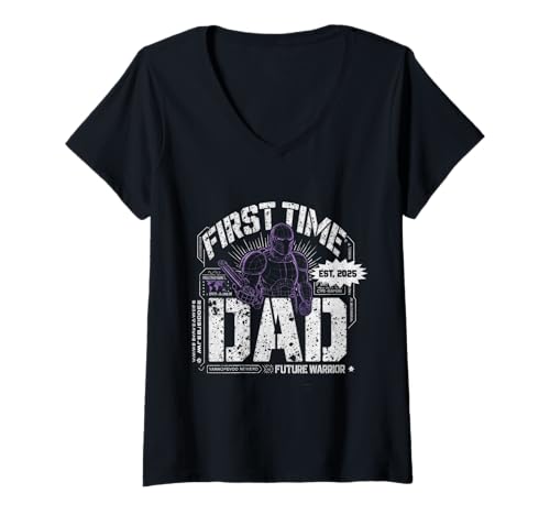 Damen First Time Dad Est 2025 - Urban Comics Anima Vintage Grafik T-Shirt mit V-Ausschnitt Damen First Time Dad Est 2025 - Urban Comics Anima Vintage Grafik T-Shirt mit V-Ausschnitt von Father's Day Graphic