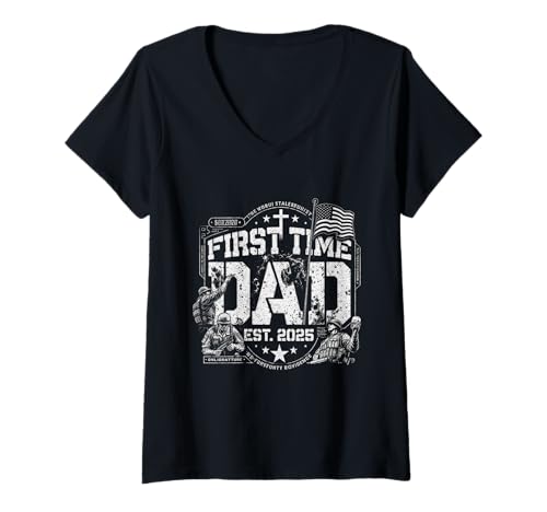 Damen Patriotisches Grafikdesign mit amerikanischer Flagge, zum ersten Mal T-Shirt mit V-Ausschnitt Damen Patriotisches Grafikdesign mit amerikanischer Flagge, zum ersten Mal T-Shirt mit V-Ausschnitt von Father's Day Men's Graphic