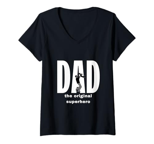 Damen Papa Der Originale Superheld Vatertag Bester Papa Bester Vater T-Shirt mit V-Ausschnitt von Fathers' Day Best Dad Apparel