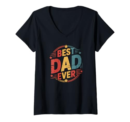 Damen Best Dad Ever Retro Vatertag Vintage Dad T-Shirt mit V-Ausschnitt Damen Best Dad Ever Retro Vatertag Vintage Dad T-Shirt mit V-Ausschnitt von Fathers Day Clothes From Daughter Son apparel Co.