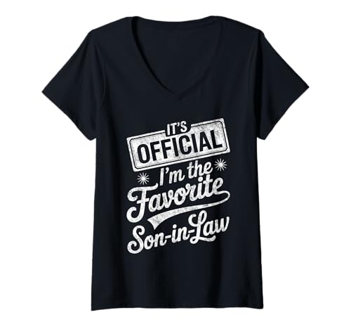 Damen Favorite Son-in-Law It's Official Funny Retro Stamp T-Shirt mit V-Ausschnitt Damen Favorite Son-in-Law It's Official Funny Retro Stamp T-Shirt mit V-Ausschnitt von Fathers Day Family Co.