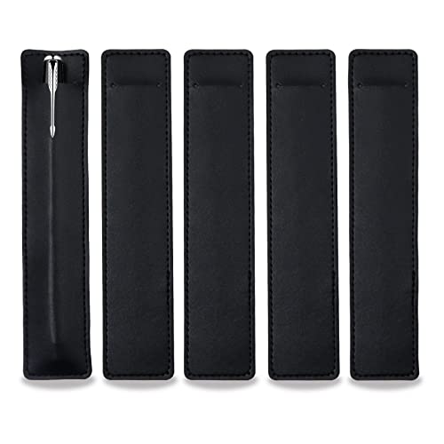 5 Stück Leder Einzel Füllfederhalter Etui, Stiftetui für 1 Stift, Lederetui Stiftetui für Stifte, Bleistift, Kugelschreiber, Eingabestift-Stift, 16.5 x 3.5cm, Schwarz von Fatiya