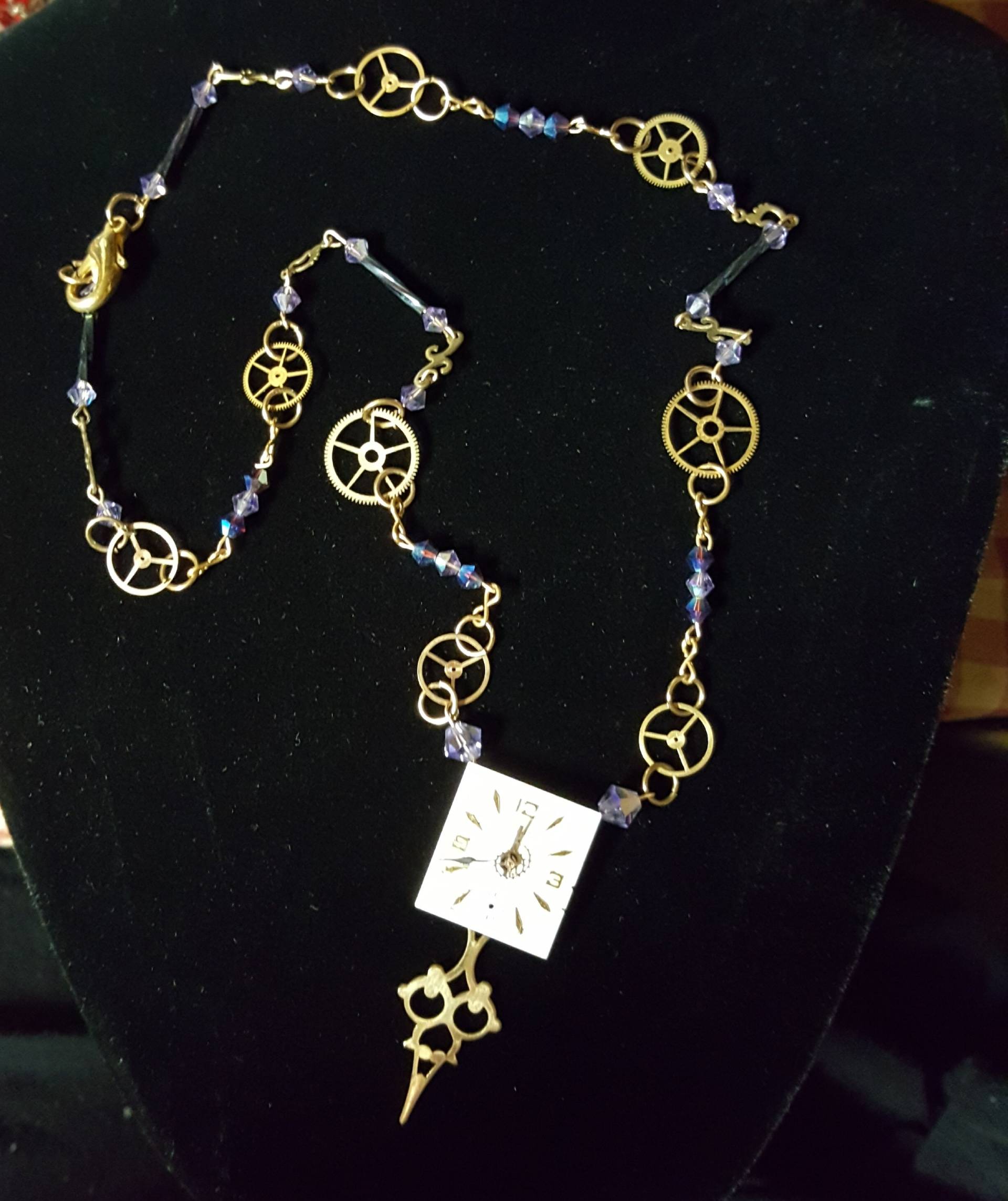 steampunk Vintage Uhr Gesicht Und Zahnrad Halskette von Fatrabbitglassworks