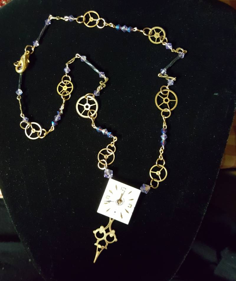 steampunk Vintage Uhr Gesicht Und Zahnrad Halskette von Fatrabbitglassworks