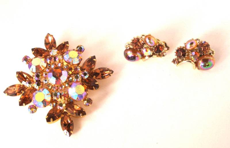 Jahrgang Lisner Strass Topas Brosche Und Ohrringe von FauciVintage