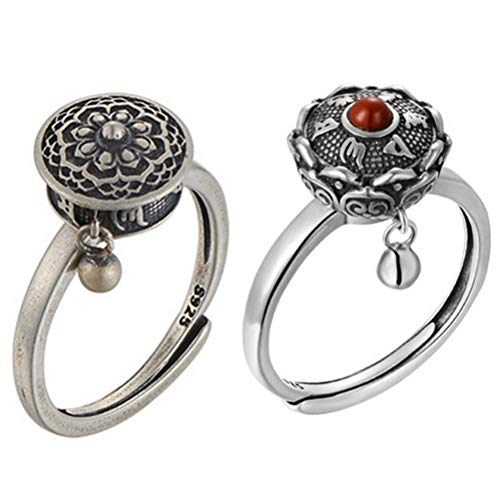 Fauitay Stück tibetisch-buddhistische Drehringe mit OM-Gebetsmühle Messing Lotus Mantra Ring Glücksfingerringe (Antiker silberner Retro-Ring) von Fauitay