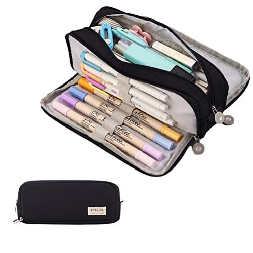 Federmäppchen Mäppchen Federmappe Federtasche Mäppchen Bleistiftetui Große mit 3 Großer Fächer Pencil Case Kinder Studenten Erwachsene Schule Büro Makeup Geschenk (Schwarz) von Fauitay