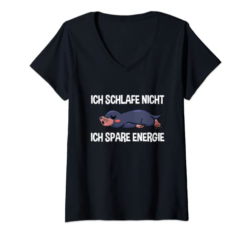 Damen Ich Schlafe Nicht Ich Spare Energie Müde Maulwurf Faul T-Shirt mit V-Ausschnitt Damen Ich Schlafe Nicht Ich Spare Energie Müde Maulwurf Faul T-Shirt mit V-Ausschnitt von Faule Morgenmuffel & Schlaf Spruch Kleidung