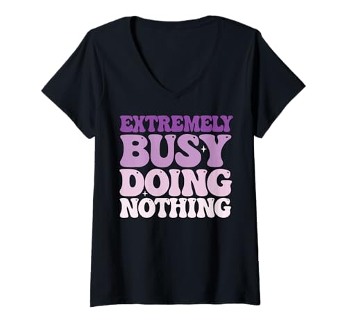 Damen Extremely Busy Doing Nothing T-Shirt mit V-Ausschnitt von Faule Person Couch-Potato Kleidung