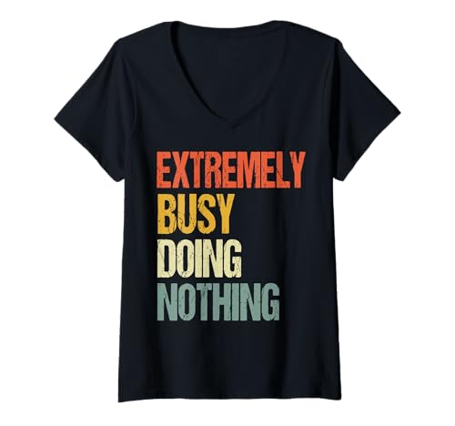Damen Extremely Busy Doing Nothing T-Shirt mit V-Ausschnitt von Faule Person Couch-Potato Kleidung