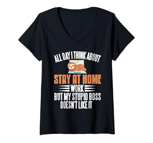 Damen Lustiger Zuhause Arbeit Faultier Humor für Väter T-Shirt mit V-Ausschnitt Damen Lustiger Zuhause Arbeit Faultier Humor für Väter T-Shirt mit V-Ausschnitt von Faulenzer Humor und Homeoffice