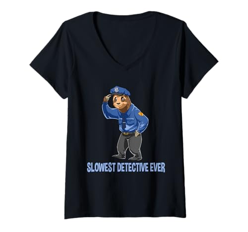 Damen Lustiger Faultier-Detektiv T-Shirt mit V-Ausschnitt von Faultier-Detektiv-Shirts und Geschenke