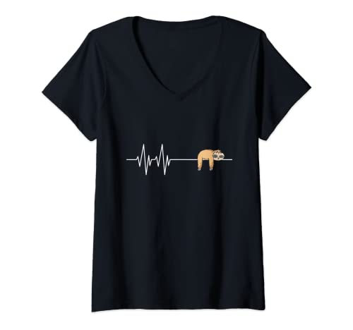 Damen Faultier Herzschlag Faulenzen Keine Lust T-Shirt mit V-Ausschnitt Damen Faultier Herzschlag Faulenzen Keine Lust T-Shirt mit V-Ausschnitt von Faultier Kuscheltier Lustiges Faultier Geschenk