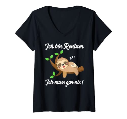 Damen Ruhestand Rentner Spruch für Männer & Frauen Rente Faultier T-Shirt mit V-Ausschnitt von Faultier Rentner T-Shirt Geschenke für Mann & Frau