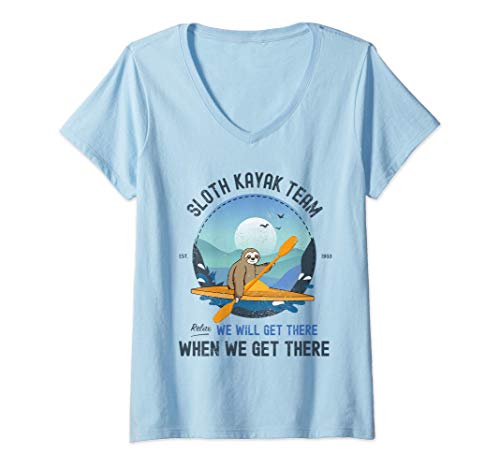 Damen Faultier Kajak, Faultier Kajak Team T-Shirt mit V-Ausschnitt Damen Faultier Kajak, Faultier Kajak Team T-Shirt mit V-Ausschnitt von Faultier Wandern Team Shirt Shop