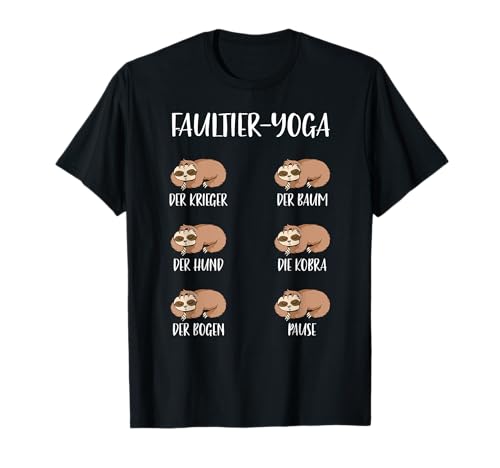 Faultier Yoga Damen T-Shirt Schwarz S Klassische Passform Kurzarm Cartoon T-Shirt Pull-On Rundhals U-Ausschnitt Klassisch geschnitten Doppelt genähter Saum von Faultier Yoga