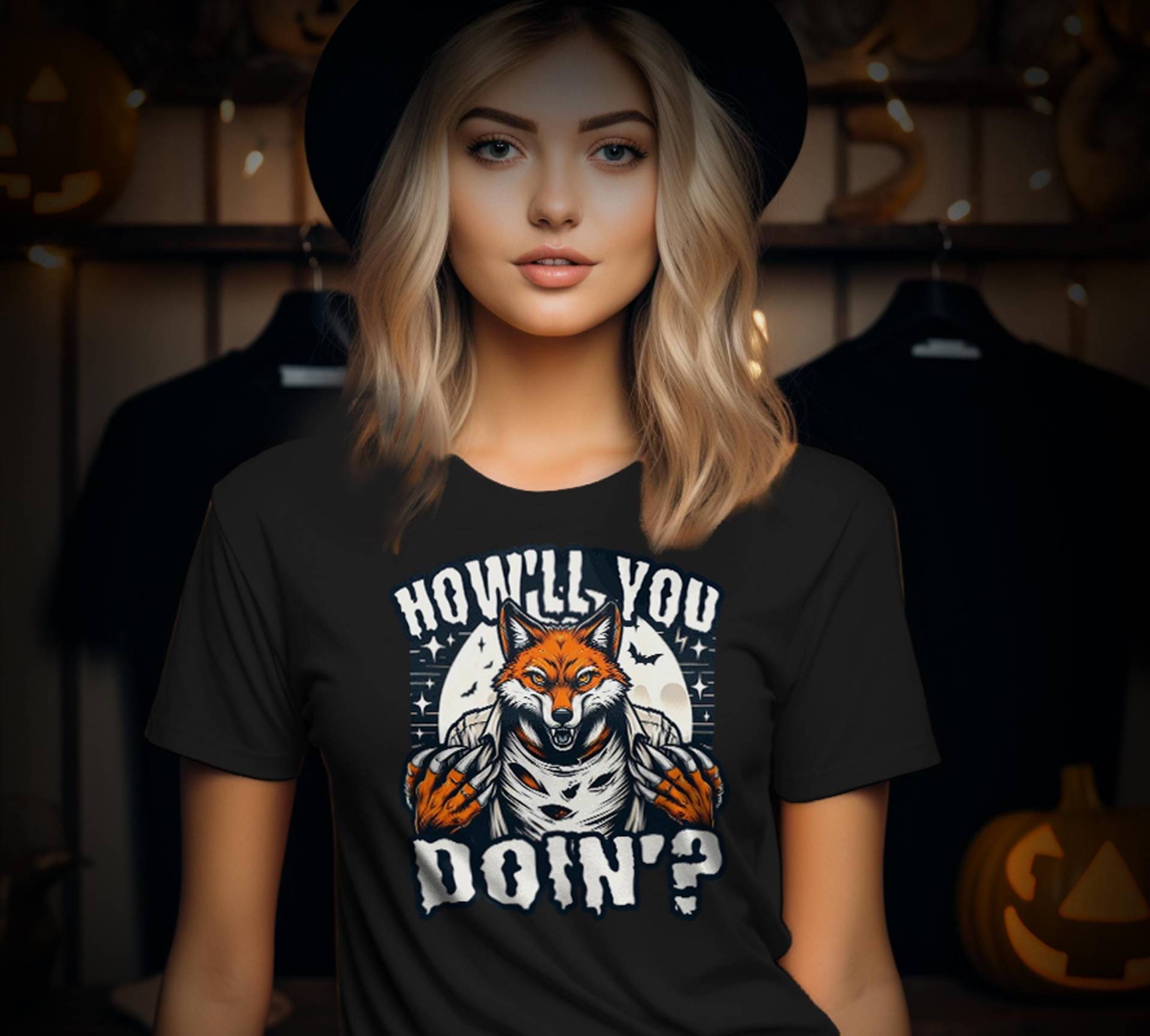 Howl You Doin' - Der Wilde Halloween Fuchs Im Mondlicht Premium Shirt von FaunaFeels