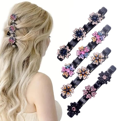 Haarspangen für Mädchen, glitzernde Kristallsteine, geflochtene Haarspangen für Damen, Haarspangen für dünnes, dickes, lockiges Haar, kleine Haarspangen für den Heimgebrauch (4 Stück) von Fauppt