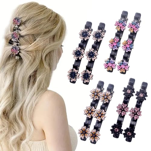 Haarspangen für Mädchen, glitzernde Kristallsteine, geflochtene Haarspangen für Damen, Haarspangen für dünnes, dickes, lockiges Haar, kleine Haarspangen für den Heimgebrauch (8 Stück) von Fauppt