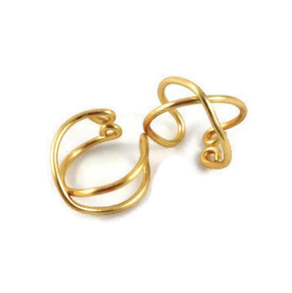 14K Gold Criss Cross Ohrmanschette Twisted X Clip-On Ohrmanschette von FauxFerocity