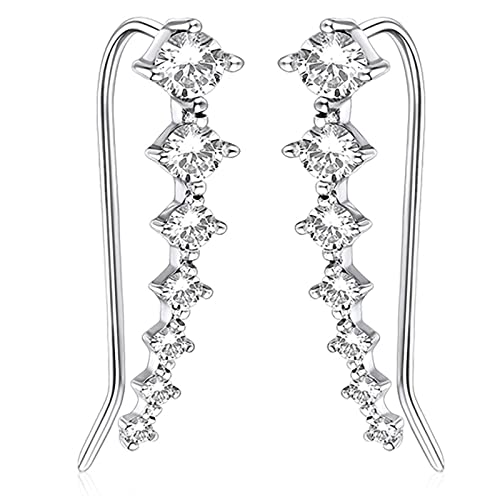 1 Paar Ohrklemmen 2.5 cm,Bling Ohrstecker 7 Kristalle,925 Sterling Silber Ohrringe,Ohrringe Damen Earclimber (Silber) von Favelable