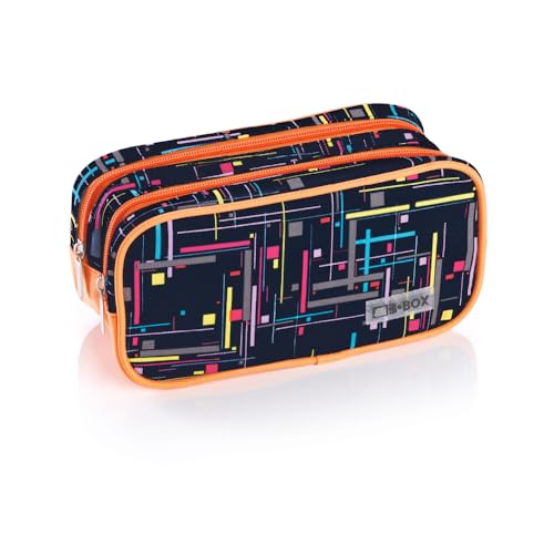 Favorit Federmäppchen für die Schule, groß, mit 2 Fächern, geometrischer Druck in Schwarz und Orange, 22 x 10 x 10 cm, mit 2 Reißverschlüssen Favorit Federmäppchen für die Schule, groß, mit 2 Fächern, geometrischer Druck in Schwarz und Orange, 22 x 10 x 10 cm, mit 2 Reißverschlüssen von Favorit