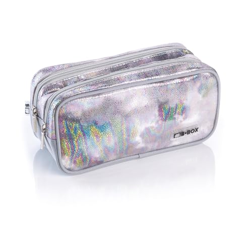 Favorit, Make-up-Tasche, 2 Fächer und Reißverschlüsse, erweiterbar, vielseitig, Silber, 22 x 10 x 10 cm, Silber, Weich, lässig Favorit, Make-up-Tasche, 2 Fächer und Reißverschlüsse, erweiterbar, vielseitig, Silber, 22 x 10 x 10 cm, Silber, Weich, lässig von Favorit