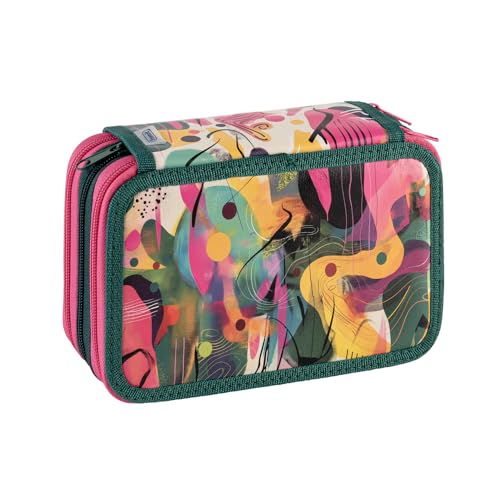 Favorit Federmäppchen mit 3 Fächern für die Schule, 20 x 13 x 7,5 cm, Art Grün von Favorit