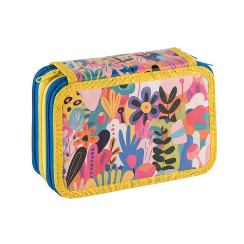 Favorit Federmäppchen mit 3 Fächern für die Schule, mit Schreibwaren, 20 x 13 x 7,5 cm, Art. Gelb von Favorit