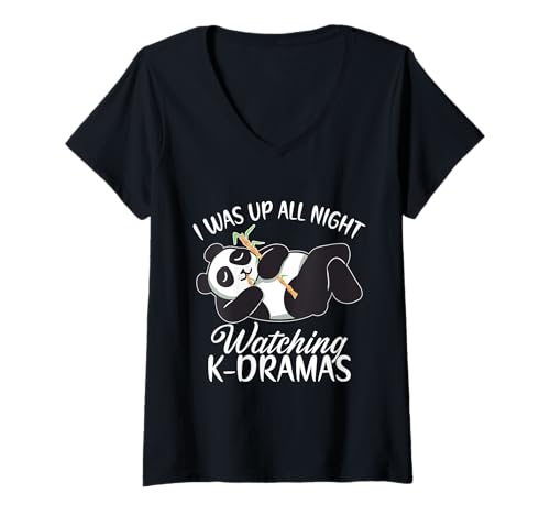 Damen Koreanischer Drama-Liebhaber, Kawaii, niedlich, lustiger Panda T-Shirt mit V-Ausschnitt Damen Koreanischer Drama-Liebhaber, Kawaii, niedlich, lustiger Panda T-Shirt mit V-Ausschnitt von Favorite K-pop Drama Korean Culture Lover