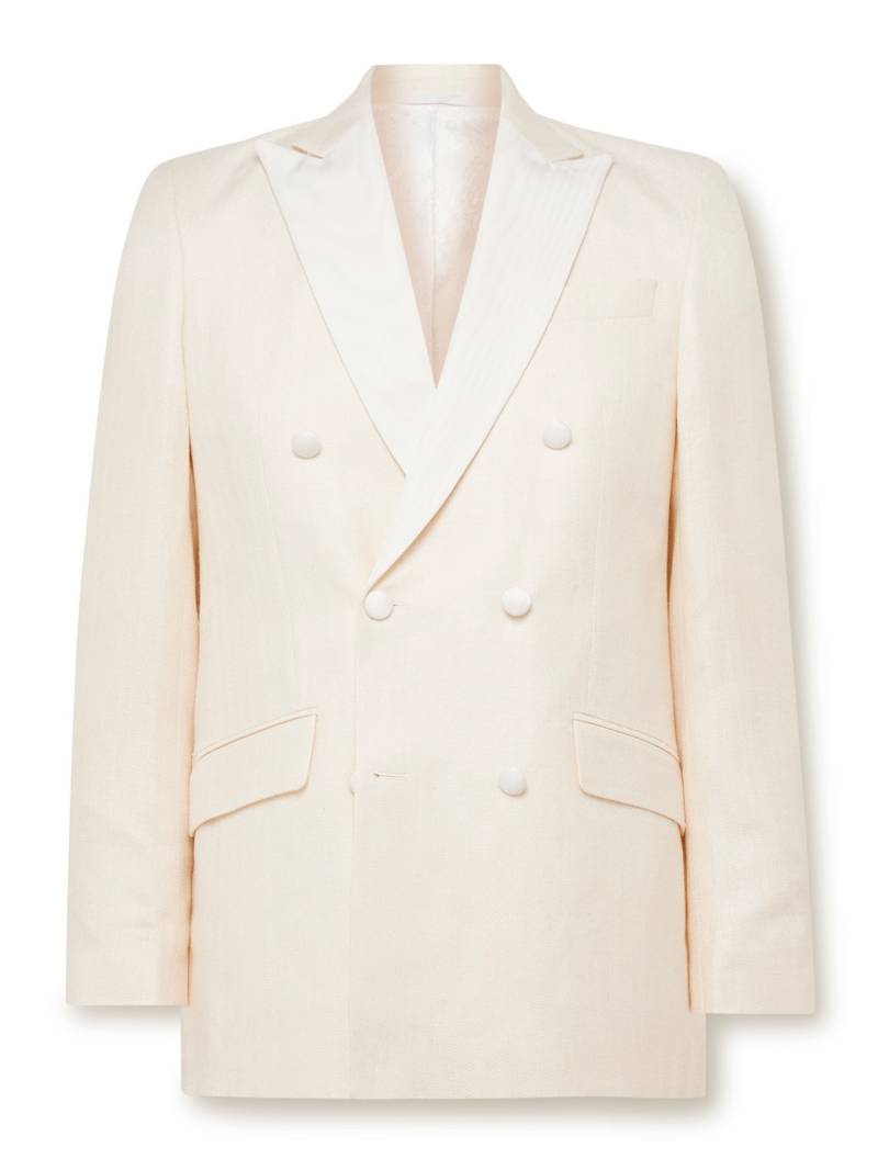 Favourbrook - Double-Breasted Herringbone Linen and Silk-Blend Tuxedo Jacket - Men - Neutrals - UK/US 40 von Favourbrook