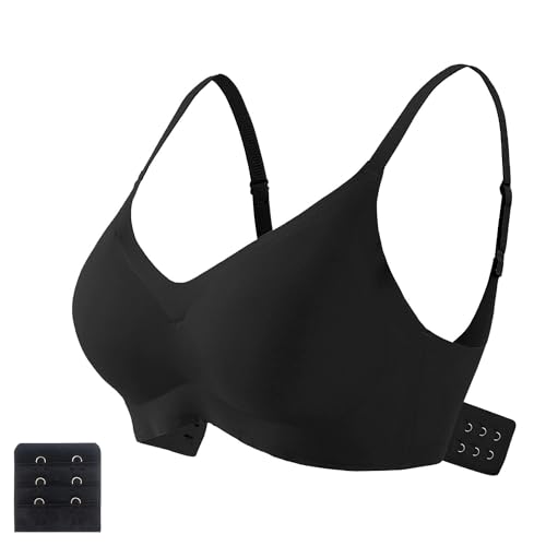 Favuit Damen BH Ohne Bügel, Nahtloser Minimizer Bralette Gepolstert Bügelloser Soft Bra Komfort Täglicher BH Atmungsaktiver und Leichter mit BH Verlängerung (Schwarz L) von Favuit