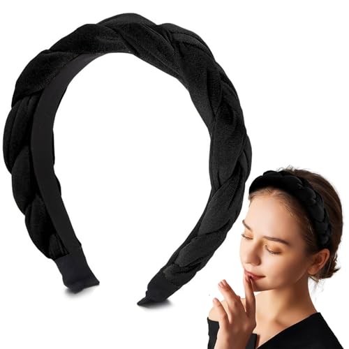 Favuit Samt Haarreif, Geflochtene Stirnbänder Breit Haarband Vintage Gepolsterte Haarreifen Trachten Solide Kopfschmuck Mode Haarschmuck für Damen und Mädchen (Schwarz) von Favuit