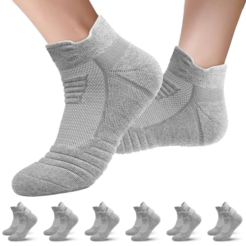 Favuit Socken Herren Damen 6er Pack Sportsocken Atmungsaktive Sneaker Socken Baumwolle Kurz Sport Socks Grau von Favuit