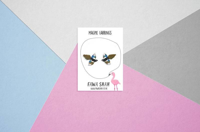 Elster Ohrringe | Handkoloriert Ohrstecker Elsterschmuck Schmuck Vogel Hypoallergen von Fawa1