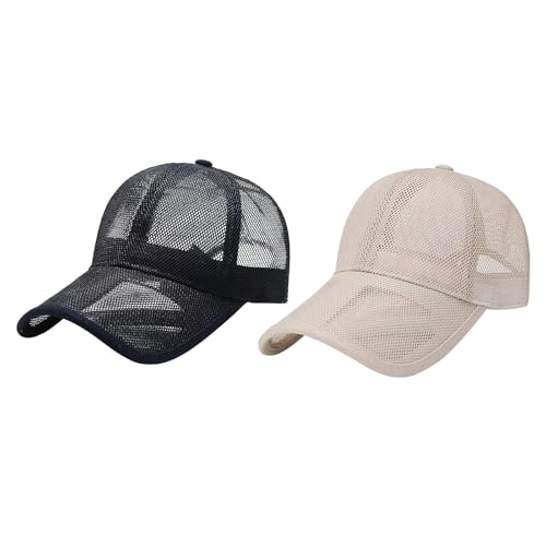 2 Pack Baseball Cap Unisex Leicht Atmungsaktiv Schnell Trocknend Basecap Mesh Baseball Kappe Outdoor Sommer mütze Baseballmütze Sonnenhut Sommercap Verstellbar Sport Cap Sportkappe (Schwarz+Beige) von Faxianther