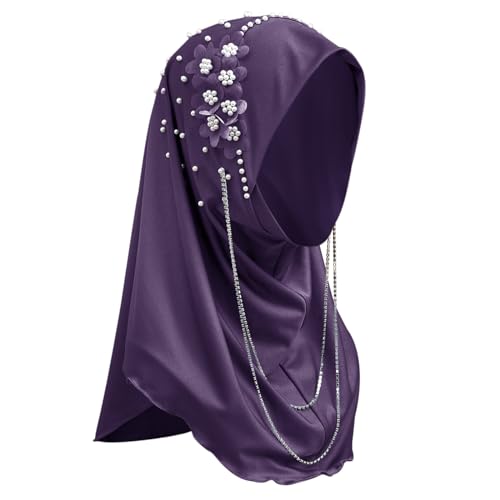 Chic Hijab Für Muslimische Damen Einfarbiger Hijab Mit Perlen und Blumen Weich Kopftuch Mädchen Hijab Schal Frauen Konfektionskleidung Schal Kleider Volle Abdeckung Turban Wrap Kopftuch Halstuch von Faxianther
