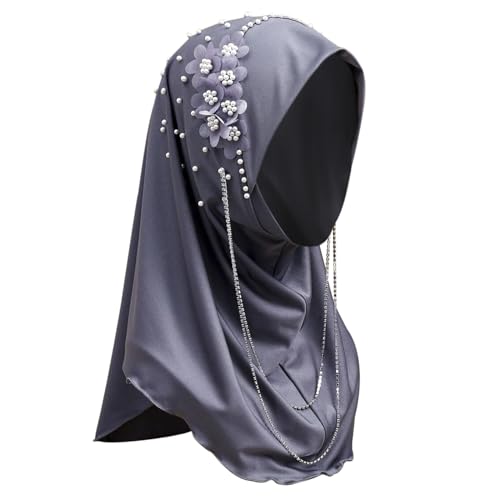 Chic Hijab Für Muslimische Damen Einfarbiger Hijab Mit Perlen und Blumen Weich Kopftuch Mädchen Hijab Schal Frauen Konfektionskleidung Schal Kleider Volle Abdeckung Turban Wrap Kopftuch Halstuch von Faxianther