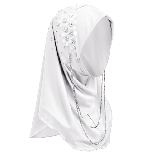 Chic Hijab Für Muslimische Damen Einfarbiger Hijab Mit Perlen und Blumen Weich Kopftuch Mädchen Hijab Schal Frauen Konfektionskleidung Schal Kleider Volle Abdeckung Turban Wrap Kopftuch Halstuch von Faxianther